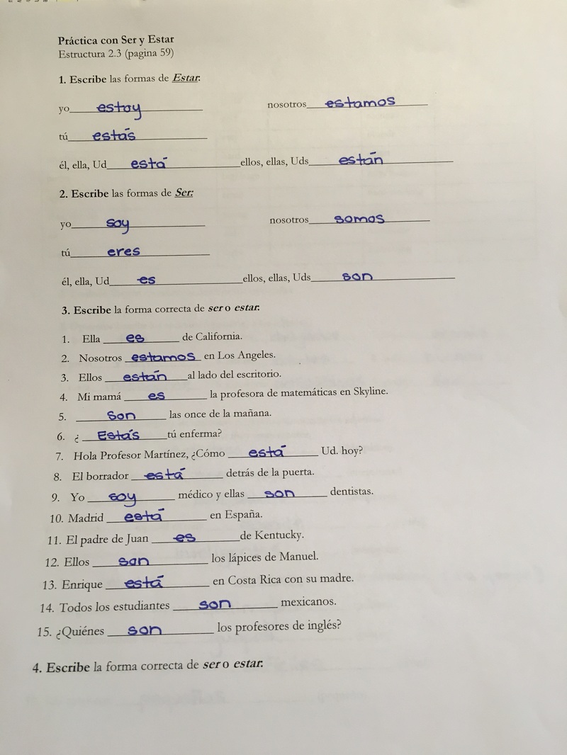 Skyline High School Spanish - Answer Keys